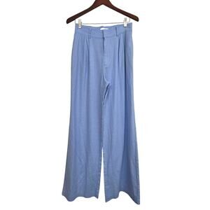 Abercrombie & Fitch Linen Blend Wide Leg Pants Blue Sz M High Rise Resortwear